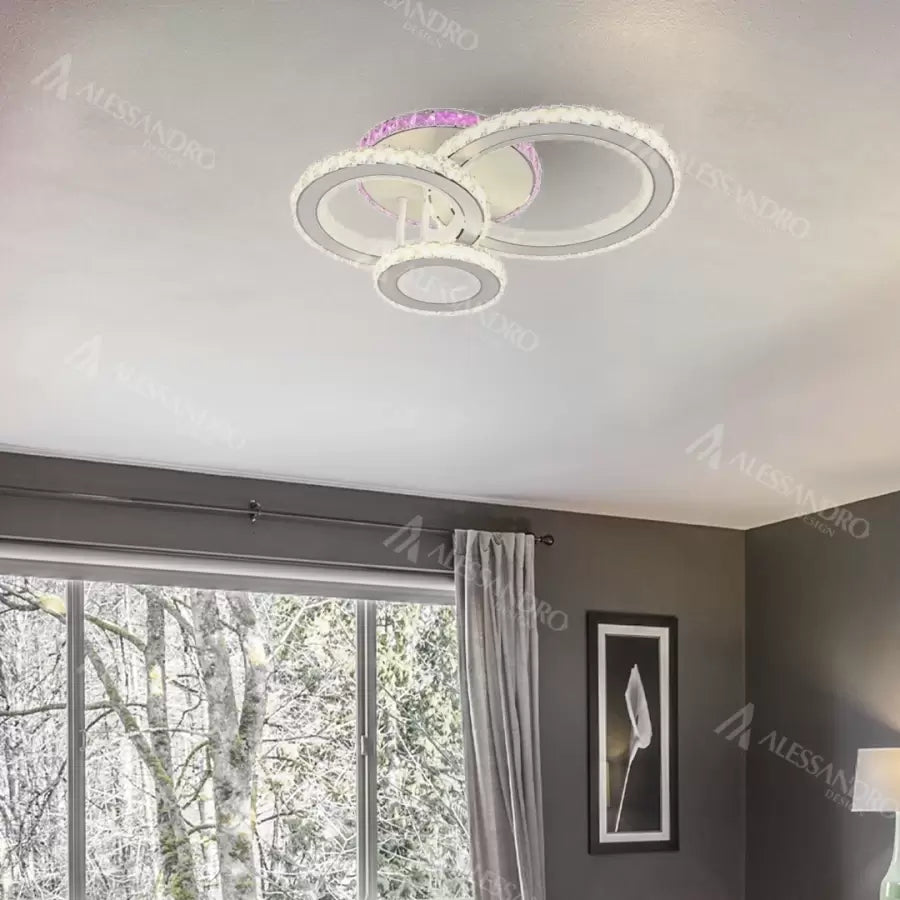 LED csillár távirányítóval és kristály LEOCADIA RGB 134W, 3 kör, hideg/meleg/semleges fény, szabályozható, fehér kristály LED csillár Alapértelmezett cím Alessandro Design