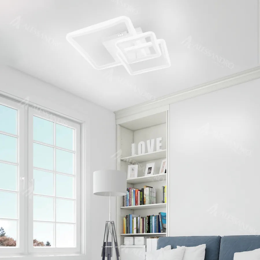 LED csillár távirányítóval FARYDA 120W, 3 négyzet, hideg/meleg/semleges fény, szabályozható, fehér