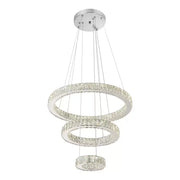 Függesztett LED-es csillár távirányítóval és kristály CANAAN 120W, 3 kör, hideg/meleg/semleges fény, szabályozható, fényes króm, állítható magasságú kristály LED csillárok alapértelmezett cím Alessandro Design