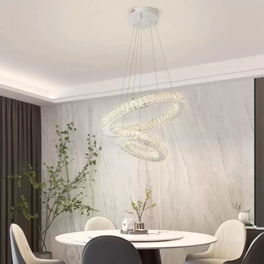 Függesztett LED-csillár távirányítóval és kristály CANAAN 80W, 2 kör, hideg/meleg/semleges fény, szabályozható, fényes króm, állítható magasságú modern csillárok alapértelmezett cím Alessandro Design