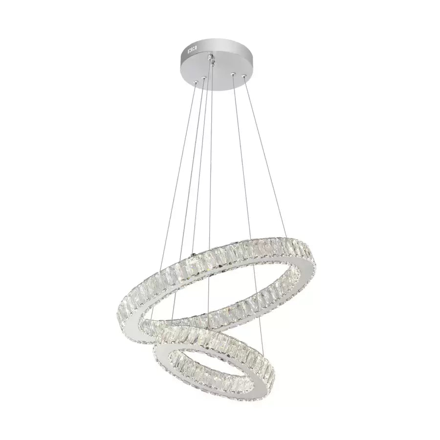 Függesztett LED-csillár távirányítóval és kristály CANAAN 80W, 2 kör, hideg/meleg/semleges fény, szabályozható, fényes króm, állítható magasságú modern csillárok alapértelmezett cím Alessandro Design