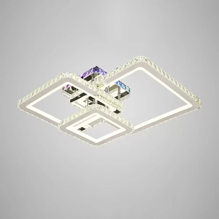 LED csillár távirányítóval és kristály JUSTIN RGB 106W, 3 négyzet, hideg/meleg/semleges fény, szabályozható, fényes króm kristály LED csillárok alapértelmezett cím Alessandro Design