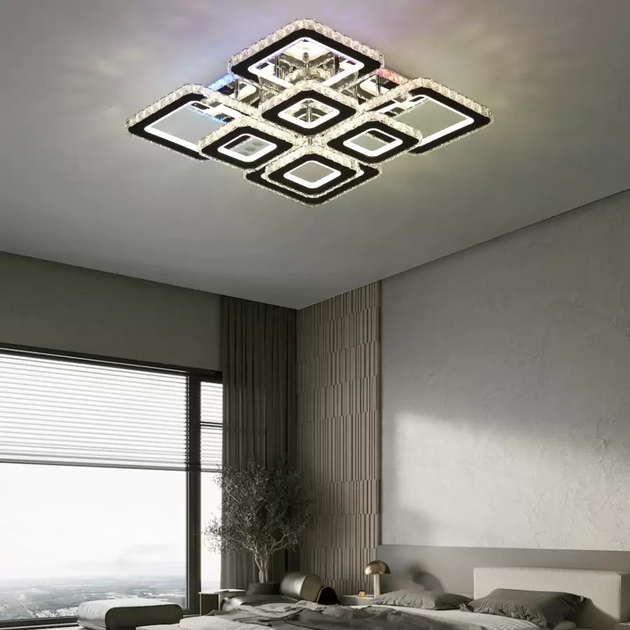 LED csillár távirányítóval és kristály QUADRIA SUPREMO RGB 168W, 8 négyzet, hideg/meleg/semleges fény, szabályozható, fényes króm LED csillárok távirányítóval Alapértelmezett cím Alessandro Design