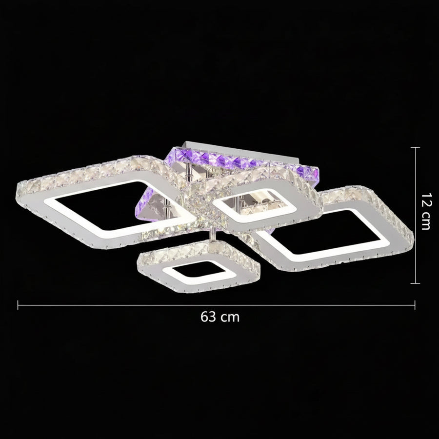 LED csillár távirányítóval és kristály NOVA RHOMBA RGB 95W, 4 négyzet, hideg/meleg/semleges fény, szabályozható, fényes króm LED csillárok és kristályok Alapértelmezett cím Alessandro Design
