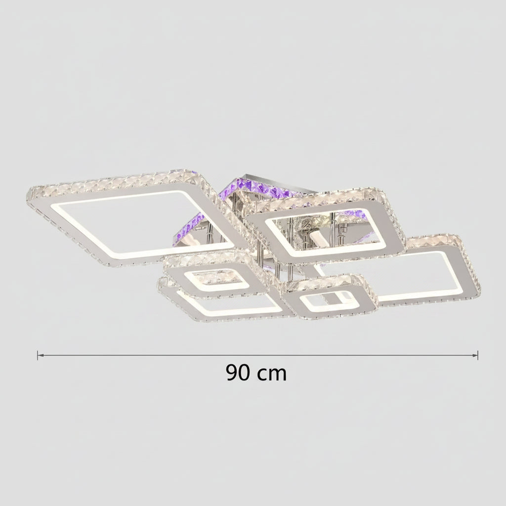 LED csillár távirányítóval és kristály NOVA RHOMBA RGB 168W, 6 négyzet, hideg/meleg/semleges fény, szabályozható, fényes króm LED csillárok és kristályok Alapértelmezett cím Alessandro Design