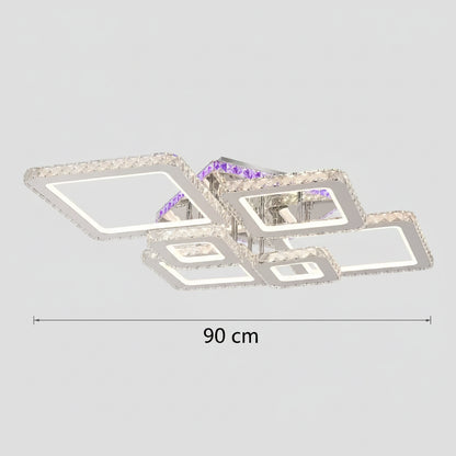 LED csillár távirányítóval és kristály NOVA RHOMBA RGB 168W, 6 négyzet, hideg/meleg/semleges fény, szabályozható, fényes króm LED csillárok és kristályok Alapértelmezett cím Alessandro Design