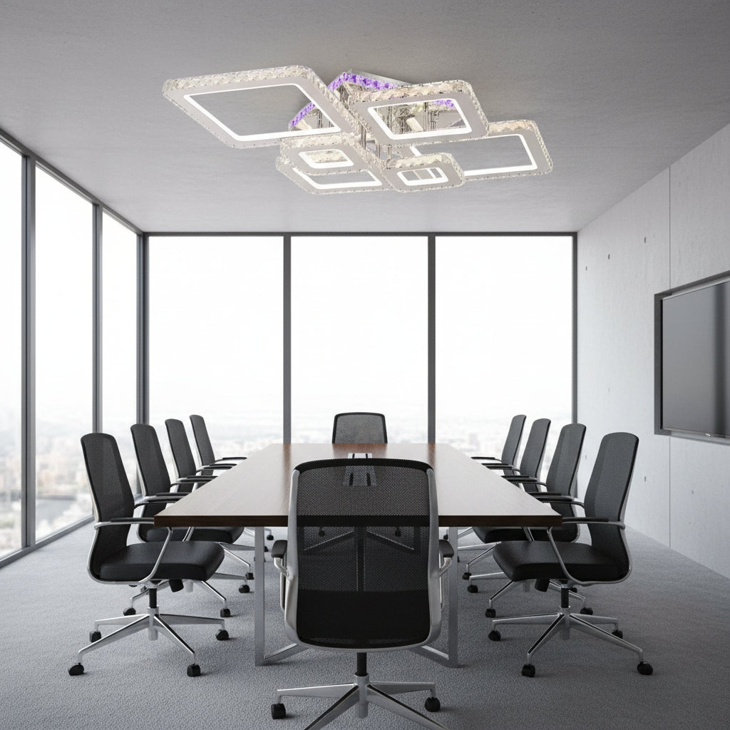 LED csillár távirányítóval és kristály NOVA RHOMBA RGB 168W, 6 négyzet, hideg/meleg/semleges fény, szabályozható, fényes króm LED csillárok és kristályok Alapértelmezett cím Alessandro Design