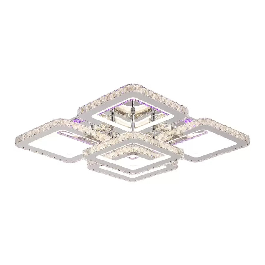 LED csillár távirányítóval kristály QUADRIA SUPREMO RGB, 143W, 5 négyzet, hideg/meleg/semleges fény, szabályozható, fényes króm LED csillárok távirányítóval Alapértelmezett cím Alessandro Design