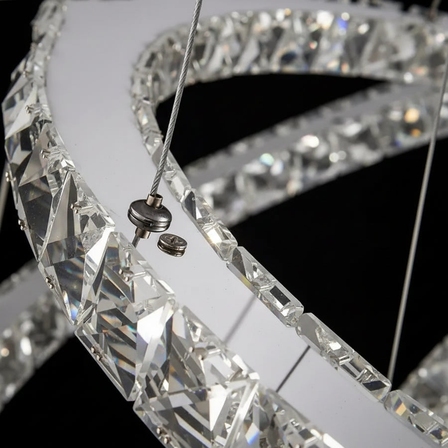 LED csillár távirányítóval és kristály PRISM LUMINIS 58W, 2 kör, hideg/meleg/semleges fény, szabályozható, króm és fehér, állítható magasságú LED csillárok távirányítóval Alapértelmezett cím Alessandro Design