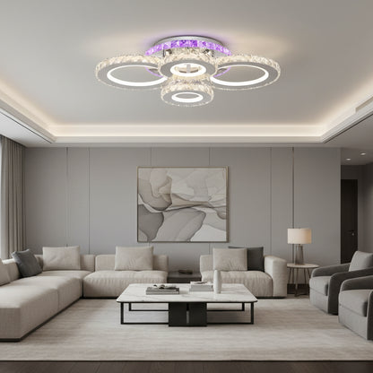 LED csillár távirányítóval és kristály NOVA ROTONDA RGB 82W, 4 kör, hideg/meleg/semleges fény, szabályozható, króm LED csillárok és kristályok Alapértelmezett cím Alessandro Design