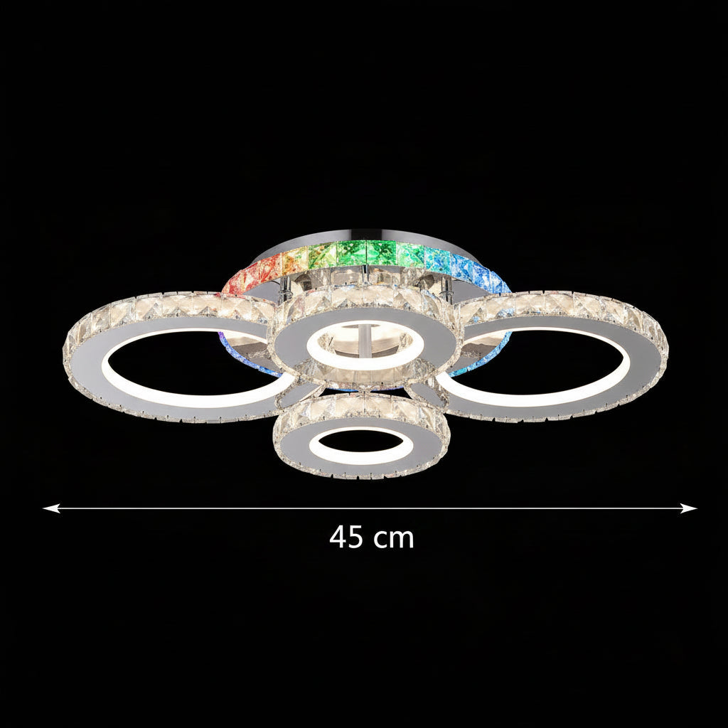 LED csillár távirányítóval és kristály NOVA ROTONDA RGB 82W, 4 kör, hideg/meleg/semleges fény, szabályozható, króm LED csillárok és kristályok Alapértelmezett cím Alessandro Design