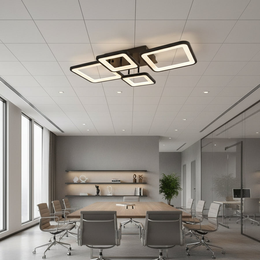LED csillár távirányítóval MUGE 112W, 4 négyzet, hideg/meleg/semleges fény, szabályozható, fekete LED csillárok távirányítóval Alapértelmezett cím Alessandro Design