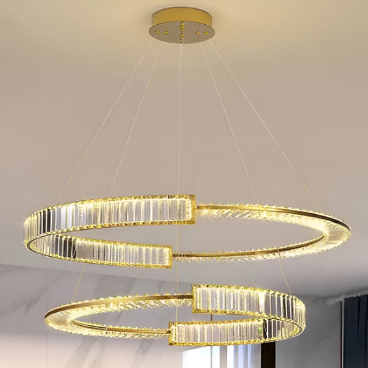 Függesztett LED kristálycsillár PRISM REGAL 117W, 2 kör, hideg/meleg/semleges fény, szabályozható, aranyszínű, állítható magasságú kristály LED csillárok alapértelmezett cím Alessandro Design