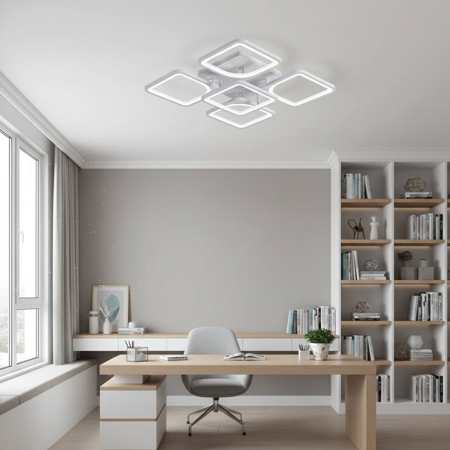 LED-csillár távirányítóval ZOE 70W, 5 négyzet, hideg/meleg/semleges fény, szabályozható, fehér LED-es csillár távirányítóval Alapértelmezett cím Alessandro Design