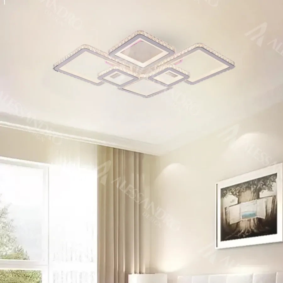 LED csillár távirányítóval és kristály QUADRIS RGB 175W, 6 négyzet, hideg/meleg/semleges fény, szabályozható, fehér LED-es csillárok távirányítóval Alapértelmezett cím Alessandro Design