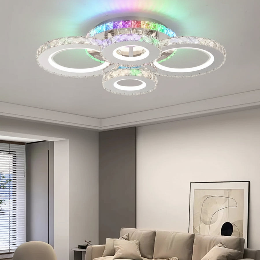 LED csillár távirányítóval és kristály NOVA ROTONDA RGB 82W, 4 kör, hideg/meleg/semleges fény, szabályozható, króm LED csillárok és kristályok Alapértelmezett cím Alessandro Design