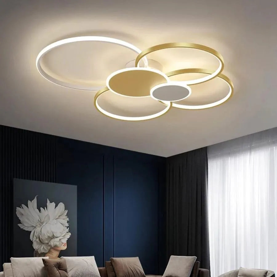 LED csillár távirányítóval KILLIAN 74W, 6 kör, hideg/meleg/semleges fény, szabályozható, aranyfehér LED csillárok távirányítóval Alapértelmezett cím Alessandro Design