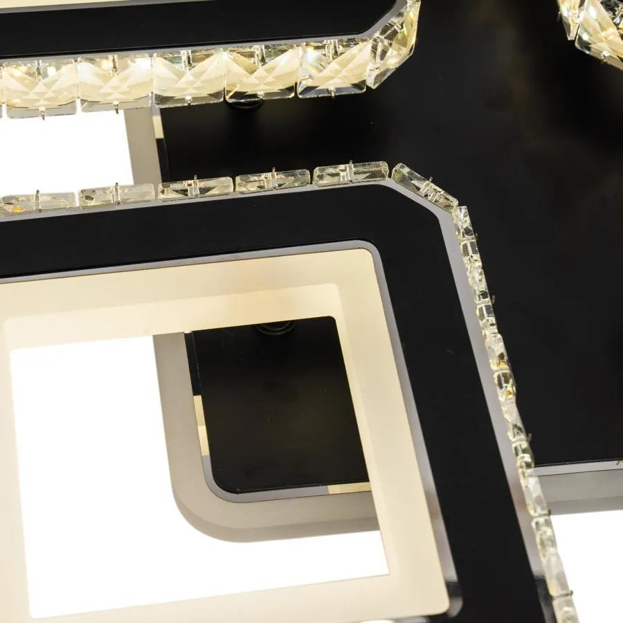 LED csillár távirányítóval és kristály LEILA RGB 69W, 4 négyzet, hideg/meleg/semleges fény, szabályozható, fekete LED csillárok távirányítóval Alapértelmezett cím Alessandro Design