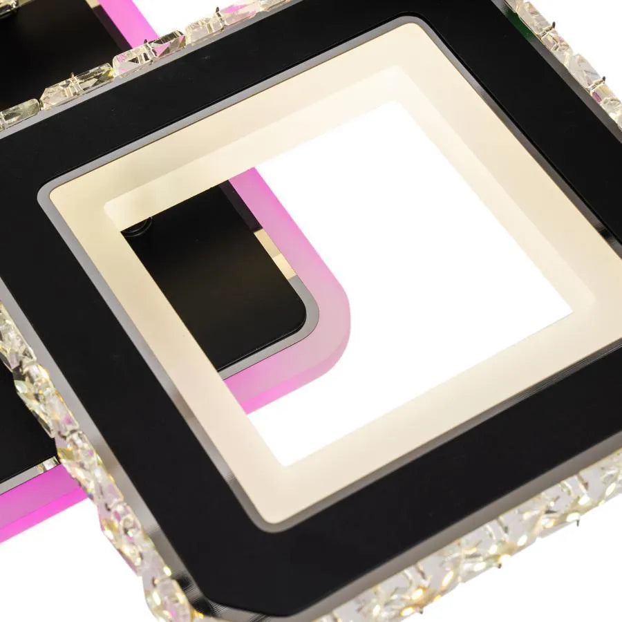 LED csillár távirányítóval és kristály LEILA RGB 69W, 4 négyzet, hideg/meleg/semleges fény, szabályozható, fekete LED csillárok távirányítóval Alapértelmezett cím Alessandro Design
