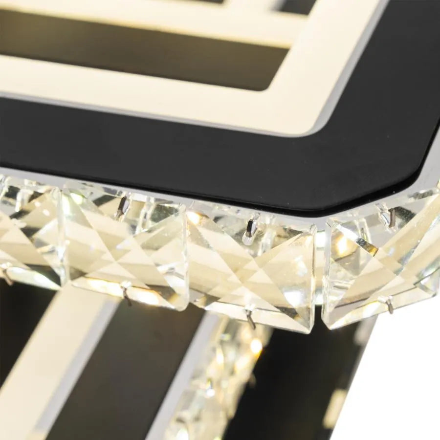 LED csillár távirányítóval és kristály LEILA 88W, 3 négyzet, hideg/meleg/semleges fény, szabályozható, fekete fényes króm LED csillárok távirányítóval Alapértelmezett cím Alessandro Design