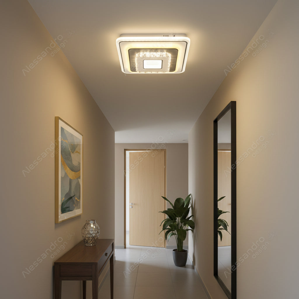 Kristály LED-csillár MITA 39W, 20x20cm, négyzet alakú, hideg/meleg/semleges fény, fehér LED-csillárok alapértelmezett cím Alessandro Design