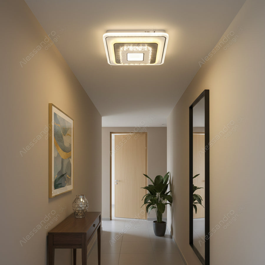 Kristály LED-csillár MITA 39W, 20x20cm, négyzet alakú, hideg/meleg/semleges fény, fehér LED-csillárok alapértelmezett cím Alessandro Design