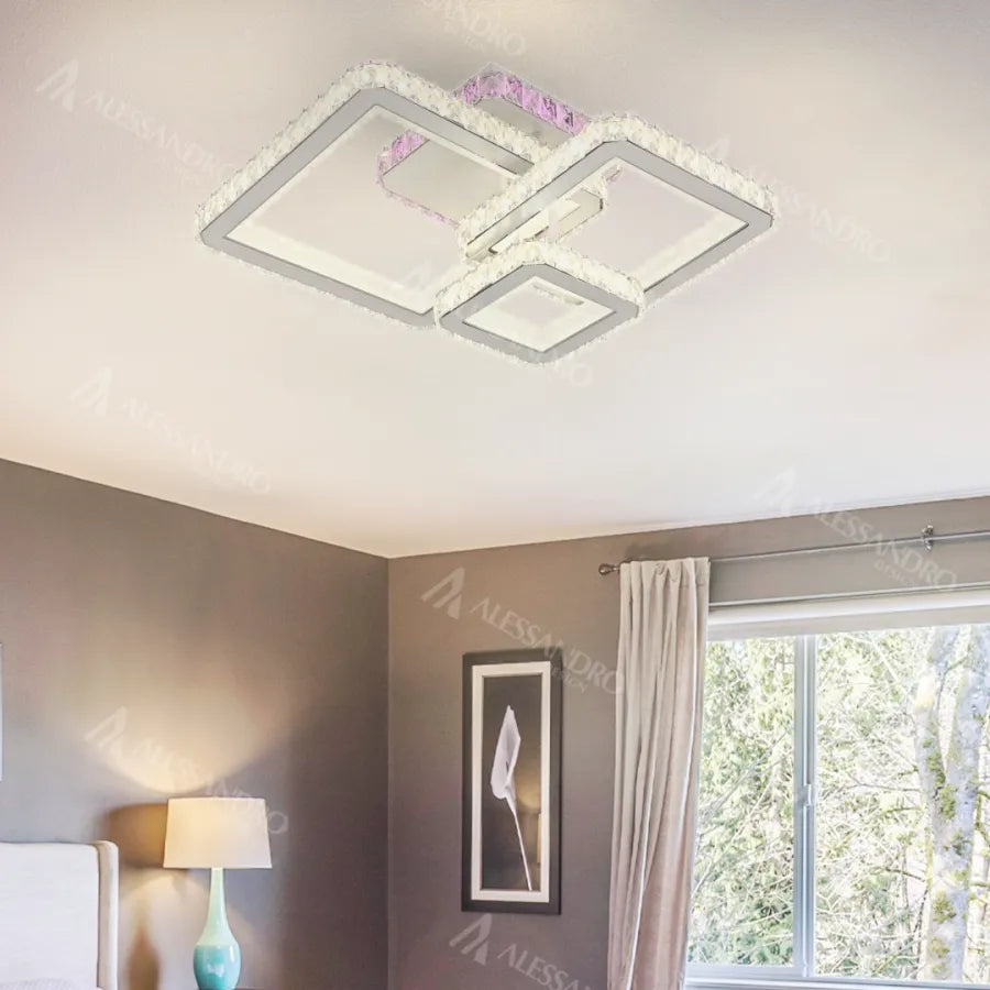 LED csillár távirányítóval és kristály BLAKELY RGB 166W, 3 négyzet, hideg/meleg/semleges fény, szabályozható, fehér kristály LED csillárok Alapértelmezett cím Alessandro Design