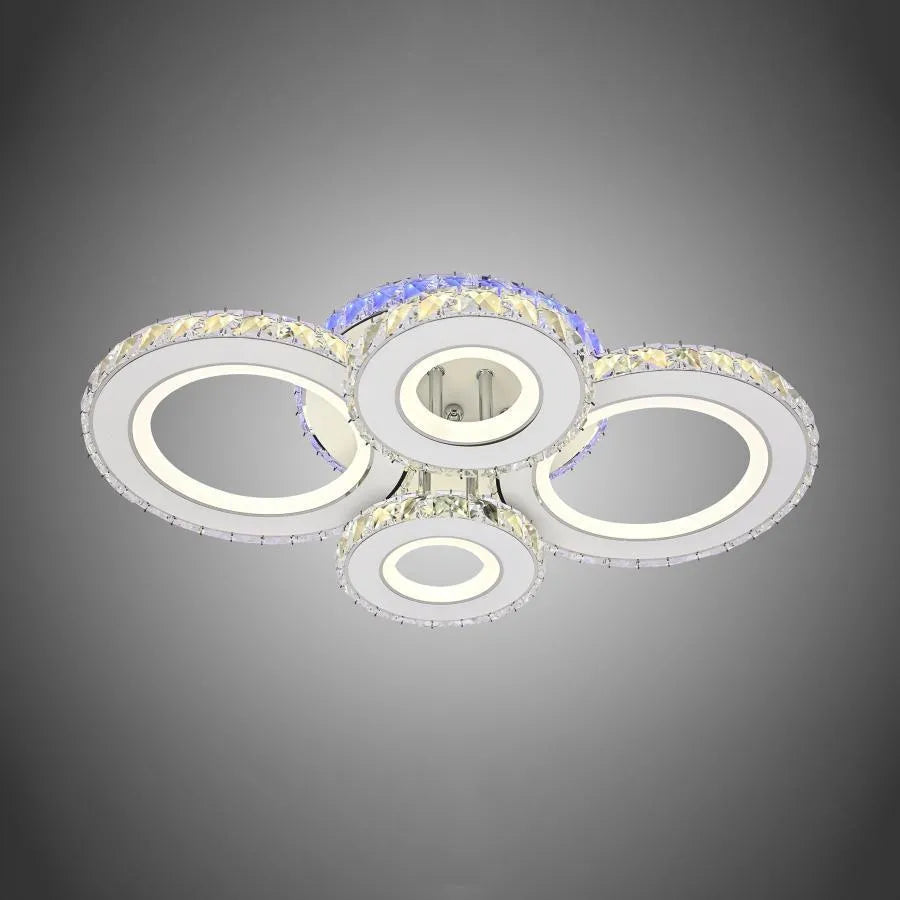 LED-es csillár távirányítóval és kristály MEILI ZAFINA RGB 136W, 4 kör, hideg/meleg/semleges fény, szabályozható, fehér kristály LED csillárok alapértelmezett cím Alessandro Design