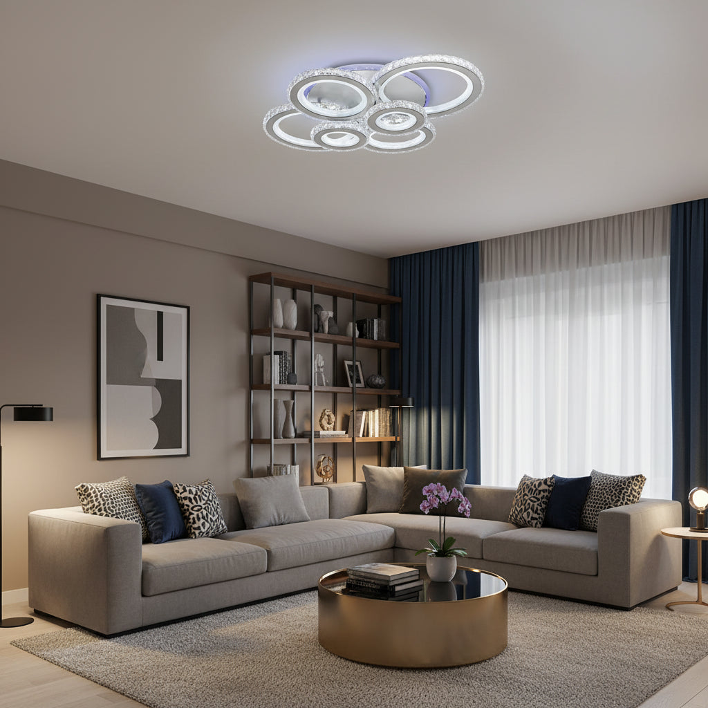 LED csillár távirányítóval és kristály NOVA ROTONDA RGB 145W, 6 kör, hideg/meleg/semleges fény, szabályozható, fehér kristály LED csillárok Alapértelmezett cím Alessandro Design