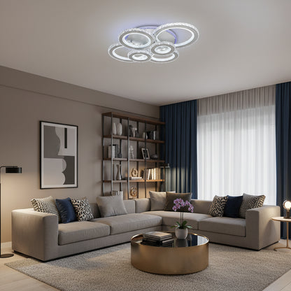 LED csillár távirányítóval és kristály NOVA ROTONDA RGB 145W, 6 kör, hideg/meleg/semleges fény, szabályozható, fehér kristály LED csillárok Alapértelmezett cím Alessandro Design