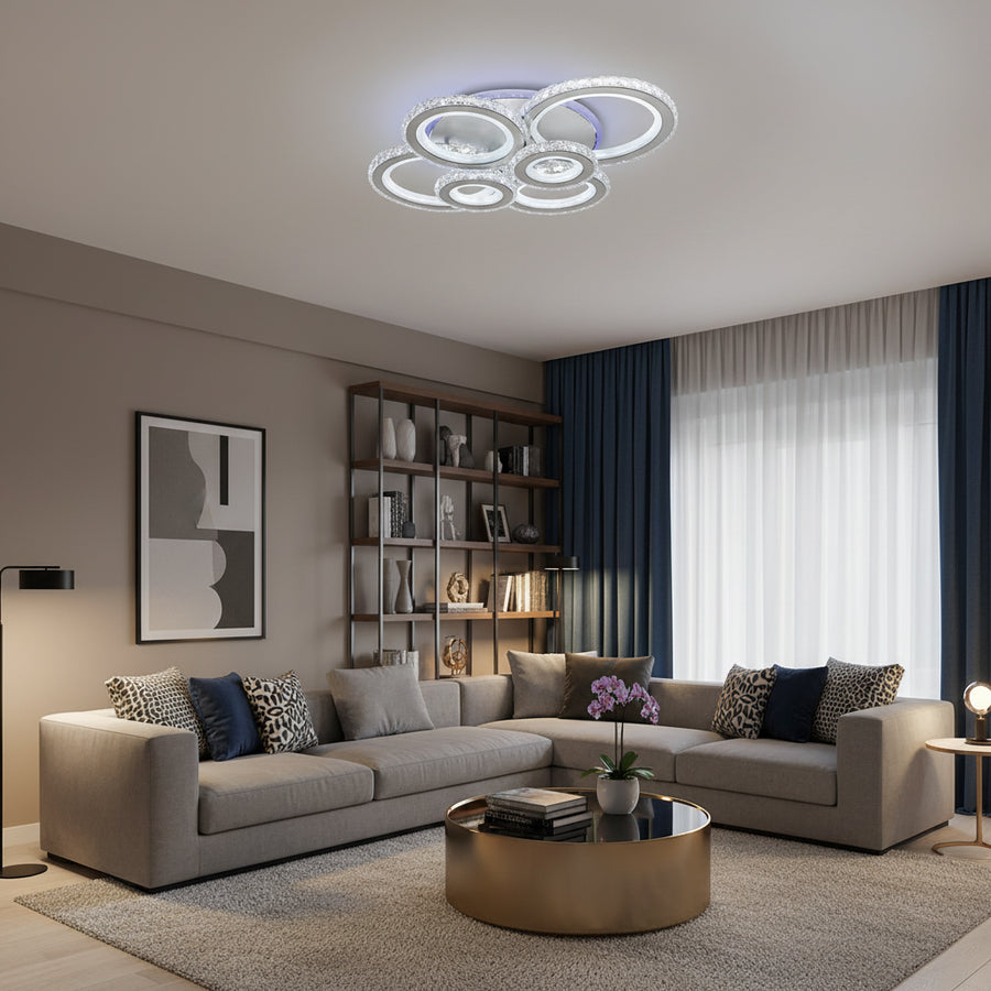 LED csillár távirányítóval és kristály NOVA ROTONDA RGB 145W, 6 kör, hideg/meleg/semleges fény, szabályozható, fehér kristály LED csillárok Alapértelmezett cím Alessandro Design