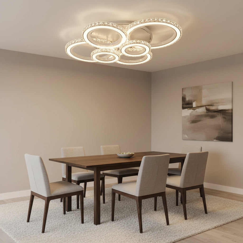 LED csillár távirányítóval és kristály NOVA ROTONDA RGB 145W, 6 kör, hideg/meleg/semleges fény, szabályozható, fehér kristály LED csillárok Alapértelmezett cím Alessandro Design