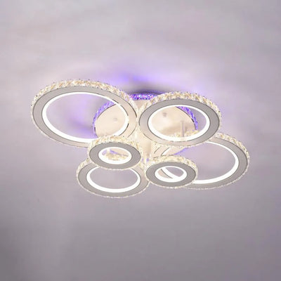 LED csillár távirányítóval és kristály MEILI ZAFINA RGB 238W, 6 kör, hideg/meleg/semleges fény, szabályozható, fehér