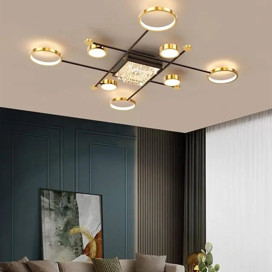 LED csillár távirányítóval és kristály MISEL 168W, 9 elem, hideg/meleg/semleges fény, szabályozható, fekete arany LED csillárok távirányítóval Alapértelmezett cím Alessandro Design