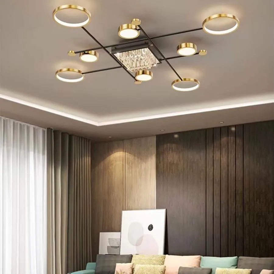 LED csillár távirányítóval és kristály MISEL 168W, 9 elem, hideg/meleg/semleges fény, szabályozható, fekete arany LED csillárok távirányítóval Alapértelmezett cím Alessandro Design