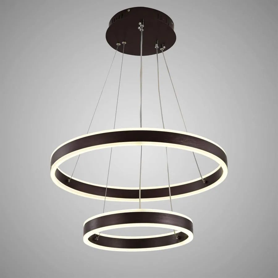 Függesztett LED-csillár távirányítóval OLATHE 180W, 2 kör, hideg/meleg/semleges fény, szabályozható, barna, állítható magasságú