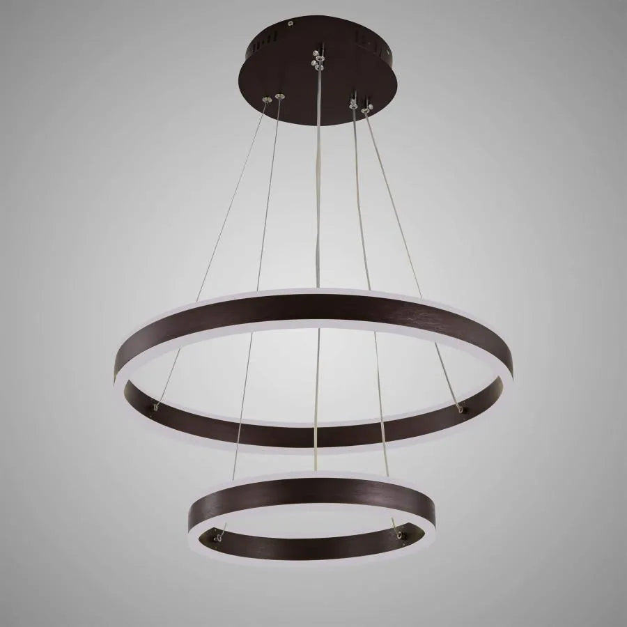 Függesztett LED-csillár távirányítóval OLATHE 180W, 2 kör, hideg/meleg/semleges fény, szabályozható, barna, állítható magasságú