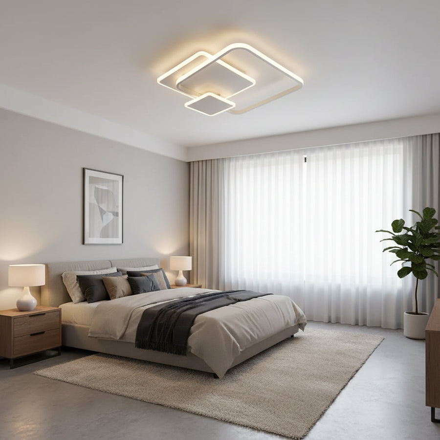 LED-csillár távirányítóval ANEMONA 75W, 3 négyzet, hideg/meleg/semleges fény, szabályozható, fehér LED-es csillár távirányítóval Alapértelmezett cím Alessandro Design
