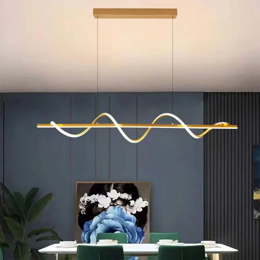 Függesztett LED-es csillár távirányítóval AMINIA 80W, Lineáris, Hideg/Meleg/Semleges fény, Fényszabályozható, Arany, Állítható magasságú Modern csillárok Alapértelmezett cím Alessandro Design