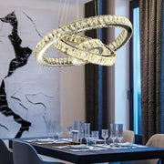 Függesztett LED csillár távirányítóval és kristály TEATRU 36W, 3 kör, hideg/meleg/semleges fény, szabályozható, fényes króm, állítható magasságú Crystal LED csillárok Alapértelmezett cím Alessandro Design