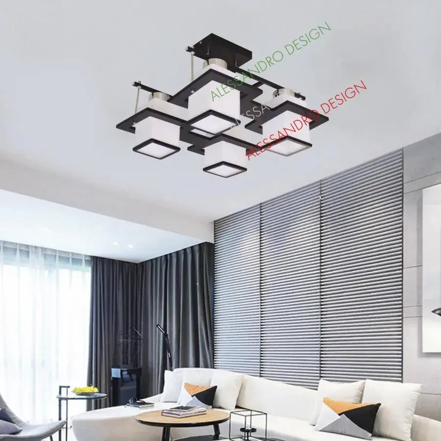 Aramis klasszikus csillár fával, szögletes árnyalattal, 4 X E27 foglalattal, fehér/fekete klasszikus csillárok Alapértelmezett cím Alessandro Design
