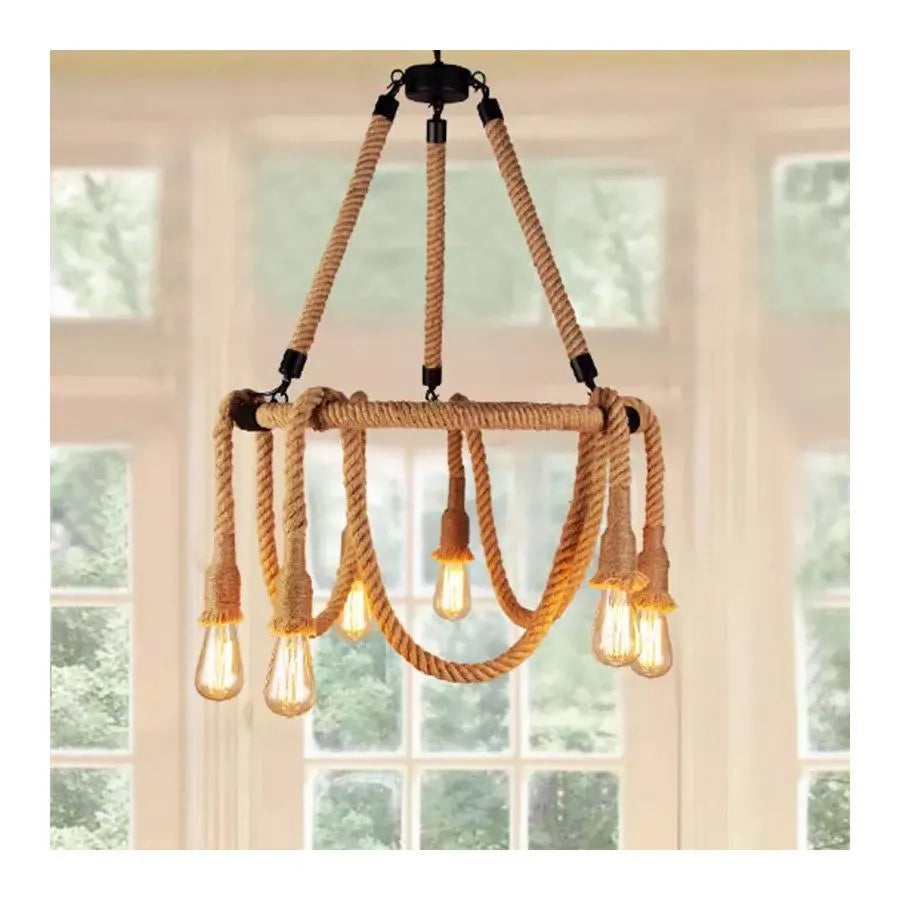 Rusztikus szálcsillár 6x E27 kör alakú kötél felfüggesztett vintage csillárok alapértelmezett cím Alessandro Design