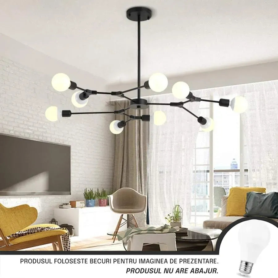 Lustra Architek Nona, 9x E27, fekete, fémfényű ipari alapcím Alessandro Design