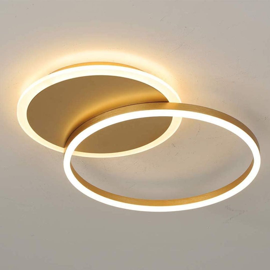 Lustra LED cu telecomanda RINOVA 47W, 2 cercuri, lumina Rece/Calda/Neutra, Dimabila, Auriu Lucios Lustre LED cu Telecomanda Default Title Alessandro Design
