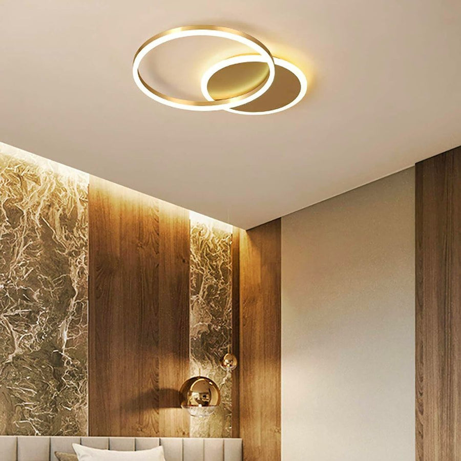 Lustra LED cu telecomanda RINOVA 47W, 2 cercuri, lumina Rece/Calda/Neutra, Dimabila, Auriu Lucios Lustre LED cu Telecomanda Default Title Alessandro Design