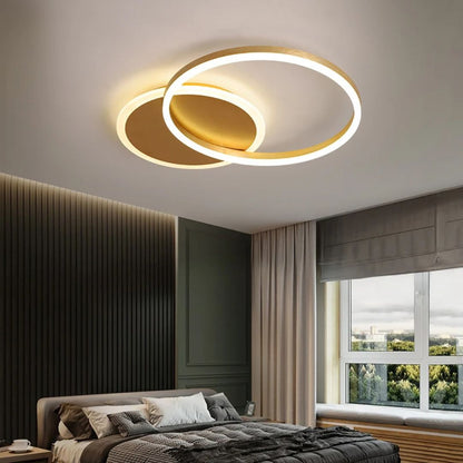 Lustra LED cu telecomanda RINOVA 47W, 2 cercuri, lumina Rece/Calda/Neutra, Dimabila, Auriu Lucios Lustre LED cu Telecomanda Default Title Alessandro Design