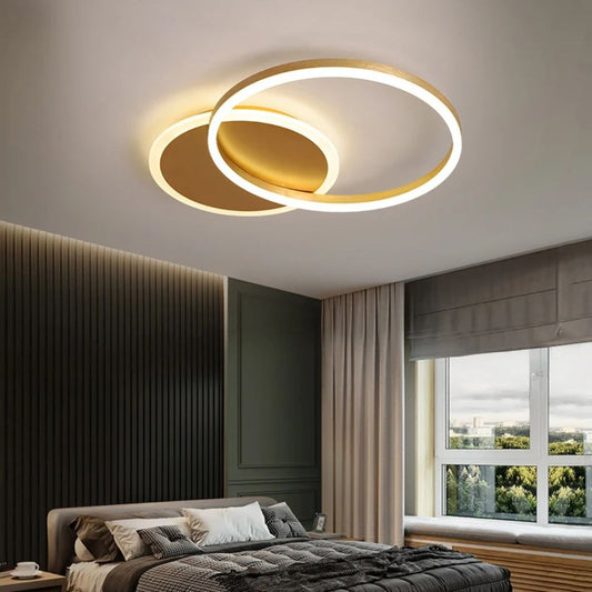 Lustra LED cu telecomanda RINOVA 47W, 2 cercuri, lumina Rece/Calda/Neutra, Dimabila, Auriu Lucios Lustre LED cu Telecomanda Default Title Alessandro Design