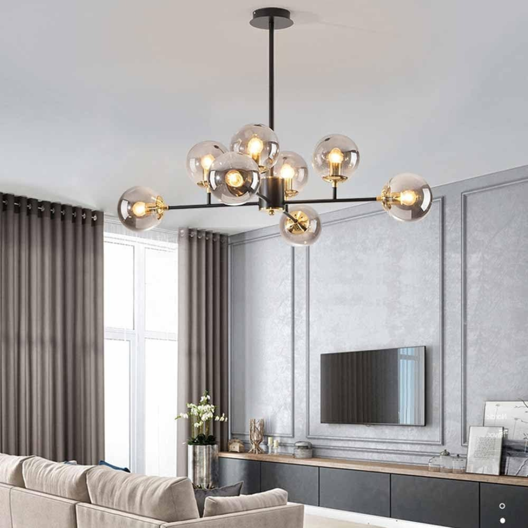 Jermija csillár lámpaernyővel, 8x E27, fekete arany világítótestek Alapértelmezett cím Alessandro Design