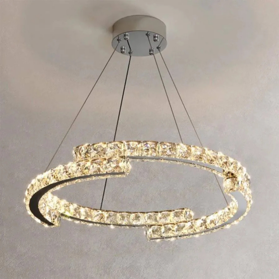 Lustra LED suspendata cu telecomanda si cristal MIA Yonca, 34W, 1 Cerc, lumina Rece/Calda/Neutra, Dimabila, Crom Lucios Lustre LED cu Telecomanda Default Title Alessandro Design