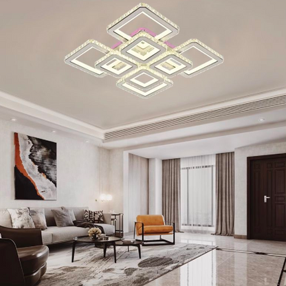 LED csillár távirányítóval és kristály LEILA 175W, 8 négyzet, hideg/meleg/semleges fény, szabályozható, fényes fehér króm LED csillárok távirányítóval Alapértelmezett cím Alessandro Design
